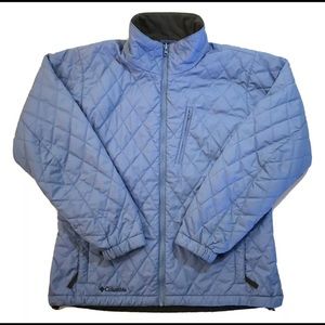 Columbia Womens Quilted Ski Puffer Jacket Light Blue L Cinch Waist Fleece Collar